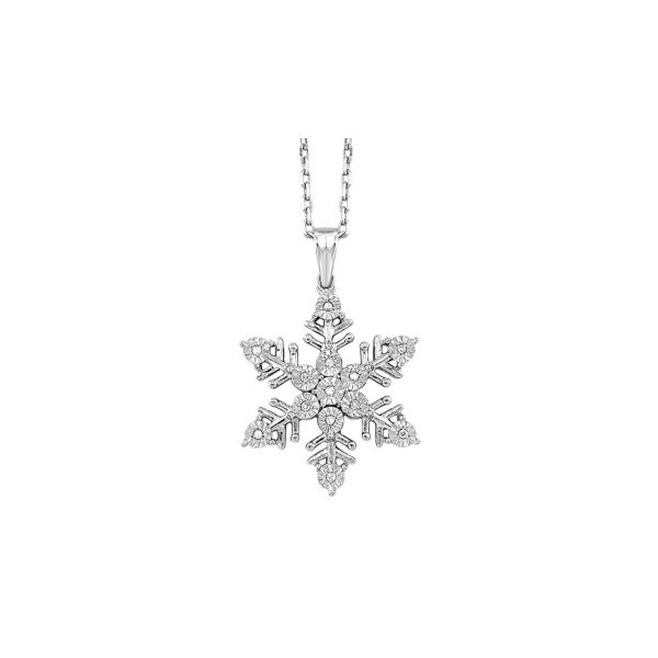 STERLING SILVER DIAMOND=1/25CTW SNOWFLAKE PENDANT & 18