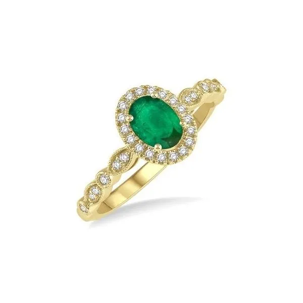 YELLOW GOLD OVAL EMERALD RING Erickson Jewelers Iron Mountain, MI