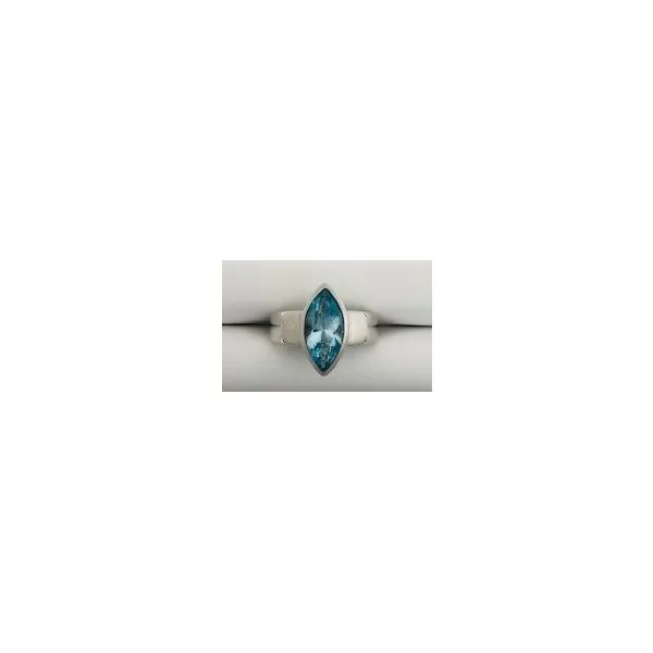 SS MQ Blue Topaz Bezel Set Solitaire Ring Erickson Jewelers Iron Mountain, MI