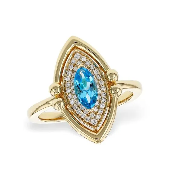 14Kt Yellow Blue Topaz and Diamond Ring Erickson Jewelers Iron Mountain, MI