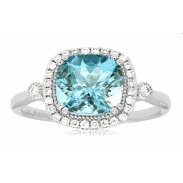 Aquamarine and Diamond Cushion Ring Erickson Jewelers Iron Mountain, MI