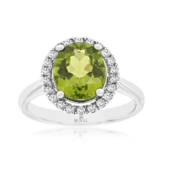 Peridot and Diamond Halo Ring Erickson Jewelers Iron Mountain, MI