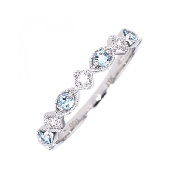 14Kt White Aquamarine & Diamond Stackable Ring Erickson Jewelers Iron Mountain, MI