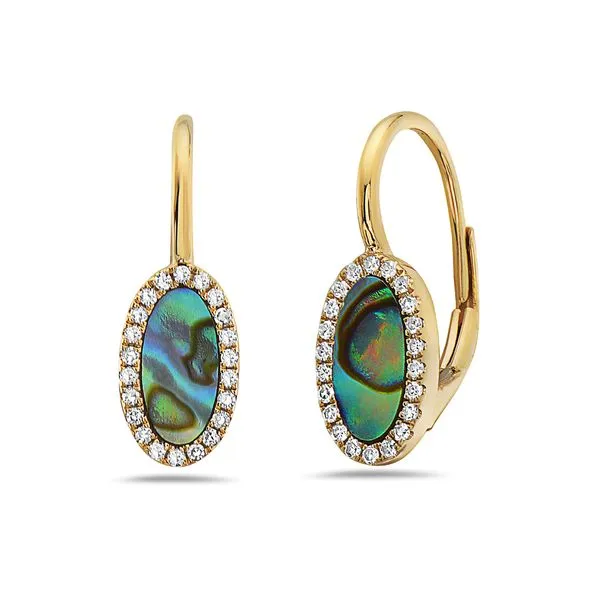 14Kt Yellow Gold Aurora Borealis and Diamond Leverback Earrings Erickson Jewelers Iron Mountain, MI