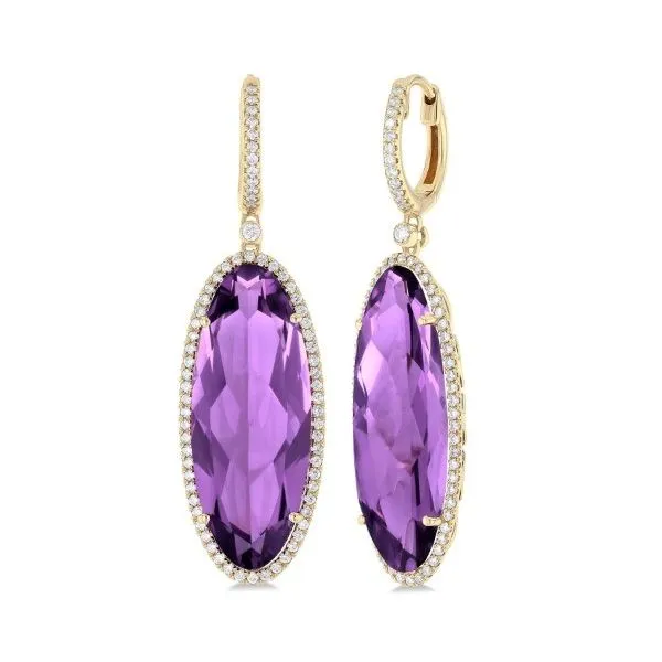 14Kt Yellow Gold Amethyst Drop Hoop Earrings Erickson Jewelers Iron Mountain, MI