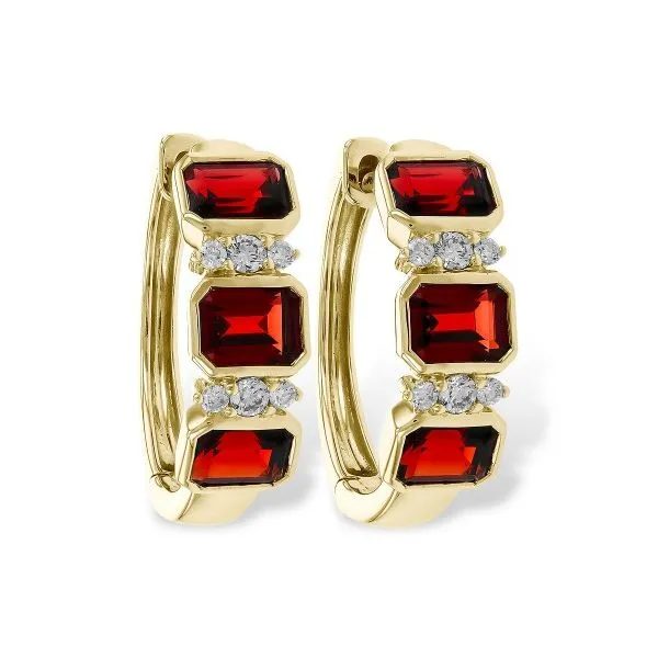14Kt Yellow Gold Garnet Hoop Earrings Erickson Jewelers Iron Mountain, MI