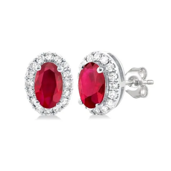 Ruby & Diamond Stud Earrings in 10Kt White Gold Erickson Jewelers Iron Mountain, MI