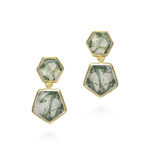Sterling Silver Moss Agate Drop Stud Earrings Erickson Jewelers Iron Mountain, MI