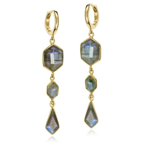 Sterling Silver Labradorite Drop Hoop Earrings Erickson Jewelers Iron Mountain, MI