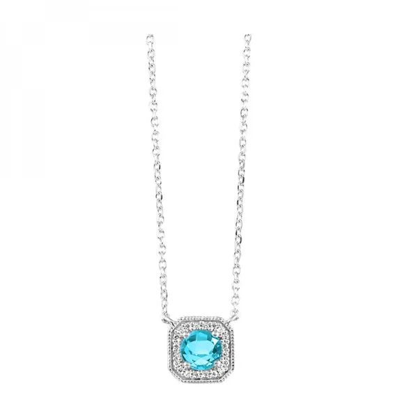 10Kt White Gold Blue Topaz and Diamond Necklace Erickson Jewelers Iron Mountain, MI