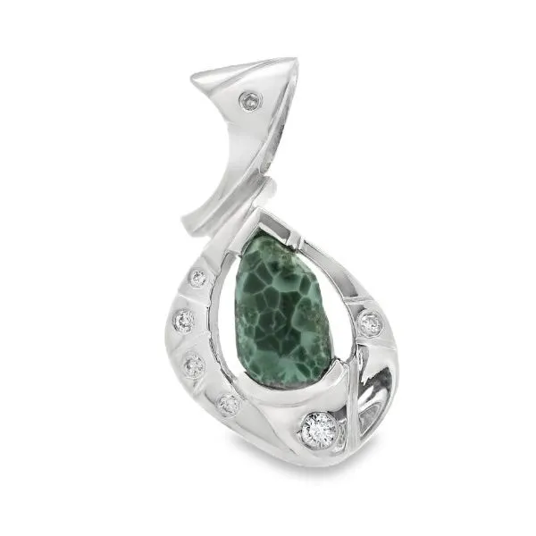 Sterling Silver Large Greenstone and Diamond Pendant Erickson Jewelers Iron Mountain, MI