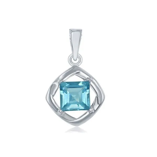 Sterling Silver Blue Topaz Princess Cut Pendant Erickson Jewelers Iron Mountain, MI