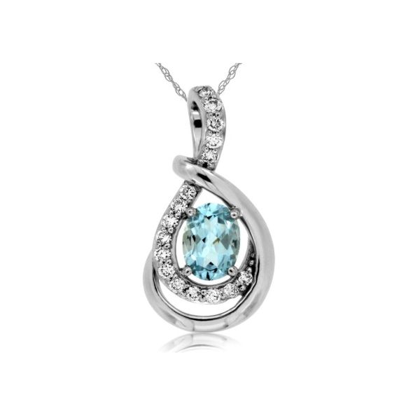Aquamarine and Diamond Swirl Pendant Necklace Erickson Jewelers Iron Mountain, MI