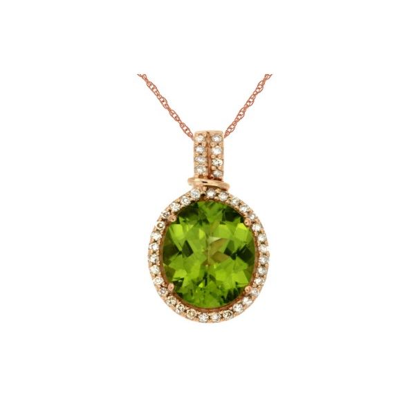 Peridot and Diamond Halo Pendant Necklace Erickson Jewelers Iron Mountain, MI