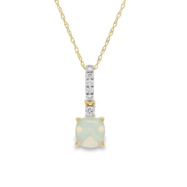 Opal and Diamond Cabochon Pendant Necklace Erickson Jewelers Iron Mountain, MI