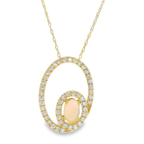 Opal and Diamond Double Oval Halo Pendant Necklace Erickson Jewelers Iron Mountain, MI