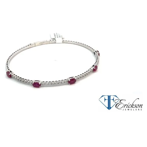 White Gold Ruby and Diamond Wire Bracelet Erickson Jewelers Iron Mountain, MI