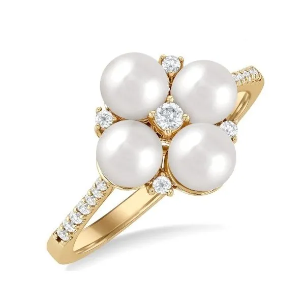 10K Yellow Gold Pearl and Diamond Clover Ring Erickson Jewelers Iron Mountain, MI