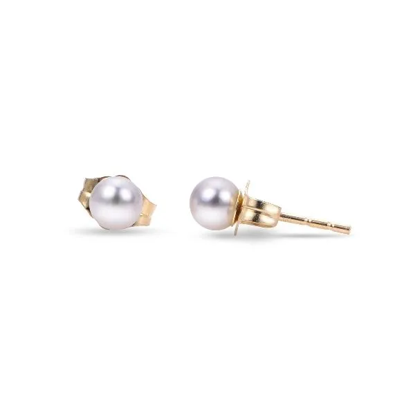 14K Yellow Gold 4MM "AA" Akoya Pearl Stud Earrings Erickson Jewelers Iron Mountain, MI