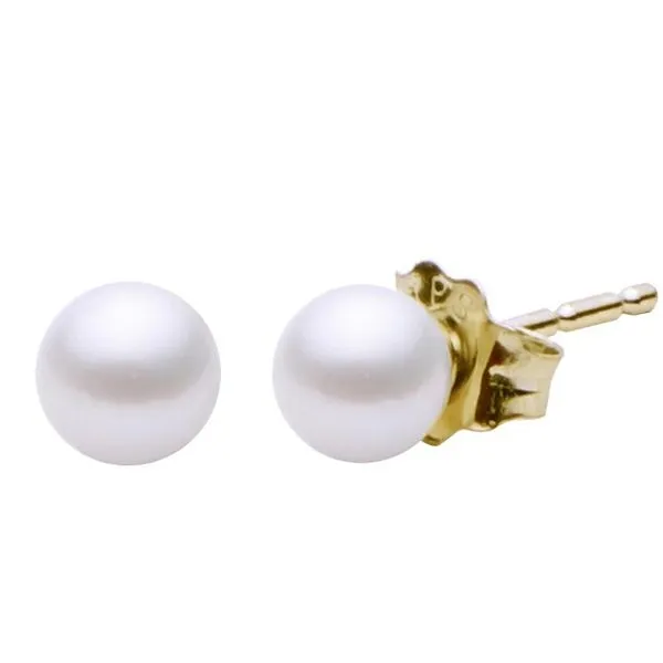 14K Yellow Gold 4MM Freshwater Pearl Stud Earrings Erickson Jewelers Iron Mountain, MI