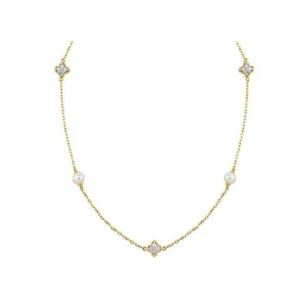 14Kt Yellow Pearl and Diamond Necklace Erickson Jewelers Iron Mountain, MI