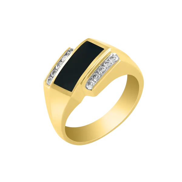 14K Yellow Gold Black Onyx and Diamond Ring Erickson Jewelers Iron Mountain, MI