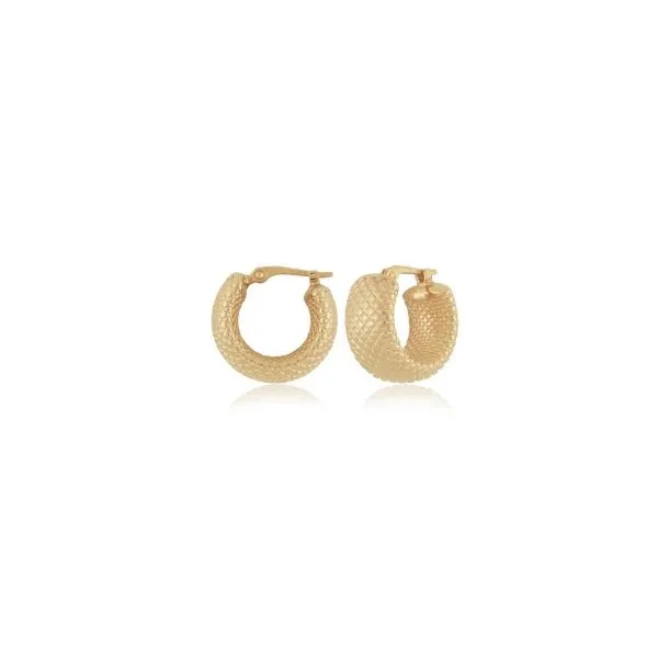 14K Yellow Gold 15mm Faceted Band Hoop Earrings Erickson Jewelers Iron Mountain, MI