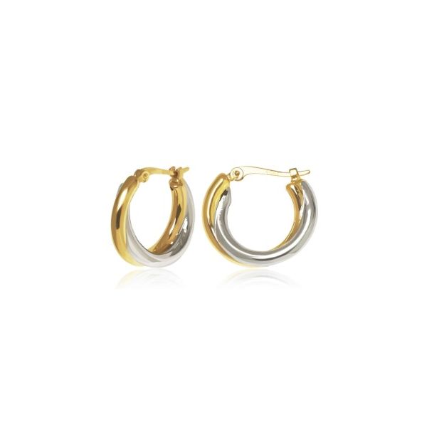 Intertwined Double Tube Gold Hoop Earrings Erickson Jewelers Iron Mountain, MI