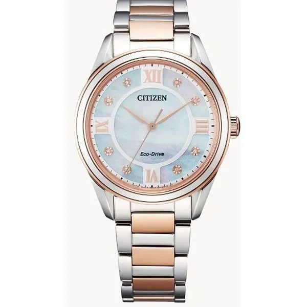 White/Rose Toned Ladies Citizen Eco-Drive Watch Erickson Jewelers Iron Mountain, MI