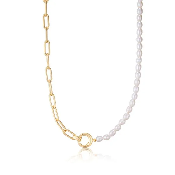 Sterling Silver Yellow Gold Plated Pearl Chunky Link Chain Necklace Erickson Jewelers Iron Mountain, MI