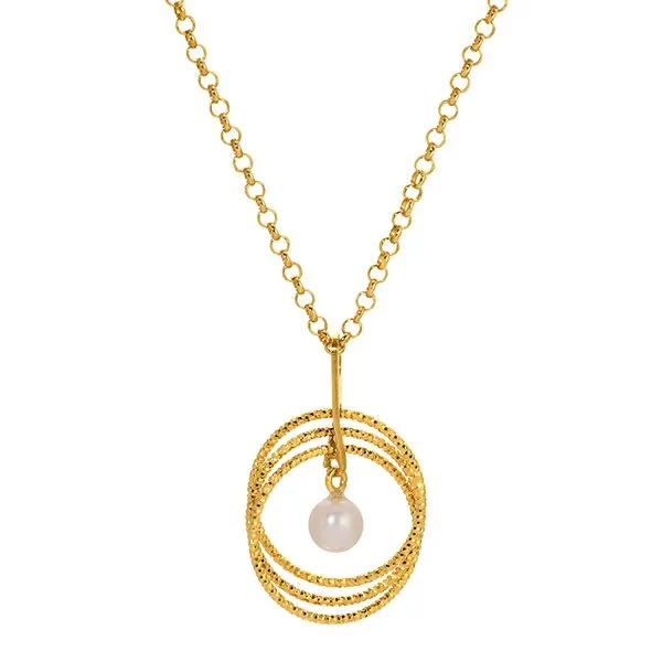 Sterling Silver with Yellow Gold Plating Freshwater Pearl Circle Necklace Erickson Jewelers Iron Mountain, MI