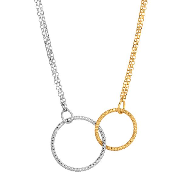 Sterling Silver with Yellow Gold Plating Double Circle Necklace Erickson Jewelers Iron Mountain, MI