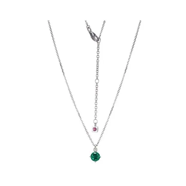 Sterling Silver Necklace with Created Emerald and Lab Grown Diamond Pendant Erickson Jewelers Iron Mountain, MI