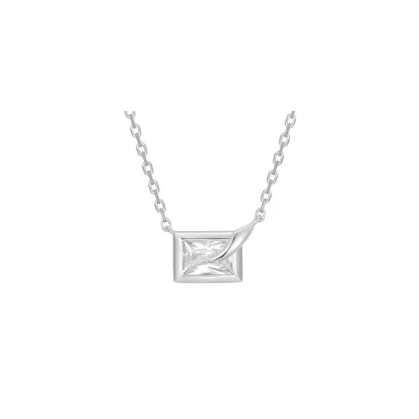 Sterling Silver Cubic Zirconia Cube Pendant Necklace Erickson Jewelers Iron Mountain, MI