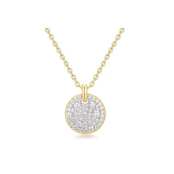 Sterling Silver Yellow Gold Large Cubic Zirconia Disk Pendant Necklace Erickson Jewelers Iron Mountain, MI