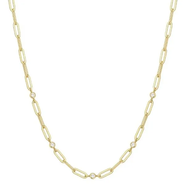 Sterling Silver Yellow Gold Cubic Zirconia Bezel Set Station Necklace Erickson Jewelers Iron Mountain, MI