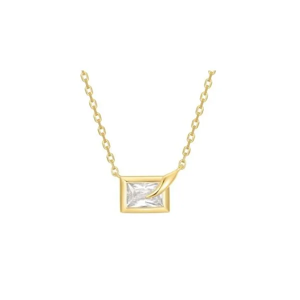 Sterling Silver Sparkling Cubic Zirconia Bezel Set Cube Pendant Necklace Erickson Jewelers Iron Mountain, MI