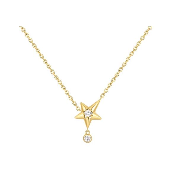 Sterling Silver Yellow Gold Plated Cubic Zirconia Star Drop Necklace Erickson Jewelers Iron Mountain, MI
