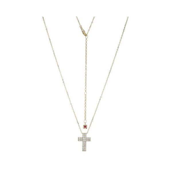 Sterling Silver Yellow Gold Plated Cubic Zirconia Cross Pendant Necklace Erickson Jewelers Iron Mountain, MI