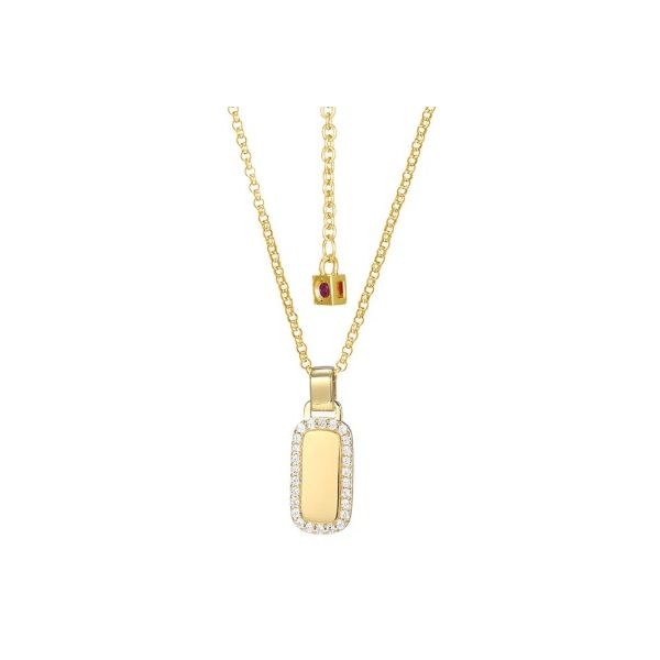 Sterling Silver Yellow Gold Plated Tag Pendant Necklace Erickson Jewelers Iron Mountain, MI