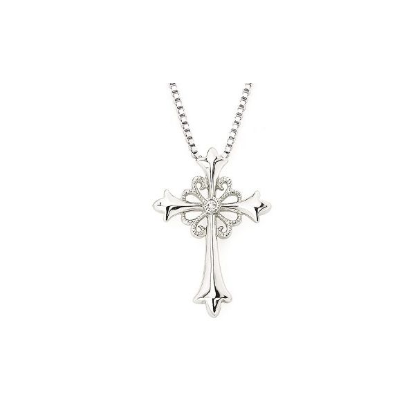 Sterling Silver Diamond Cross Pendant Necklace Erickson Jewelers Iron Mountain, MI