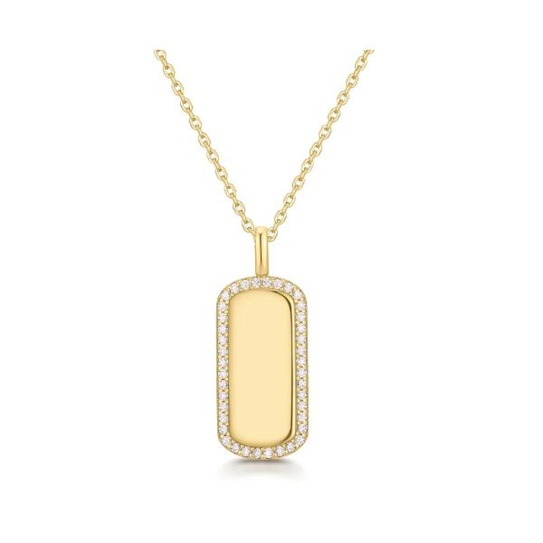 Sterling Silver Yellow Gold Plated Cubic Zirconia Tag Pendant Necklace Erickson Jewelers Iron Mountain, MI