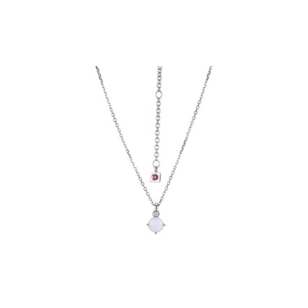 Silver Created Opal Diamond Pendant Necklace Erickson Jewelers Iron Mountain, MI