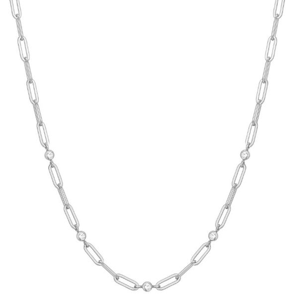 Silver Necklace with Cubic Zirconia Bezel Set Stations Erickson Jewelers Iron Mountain, MI