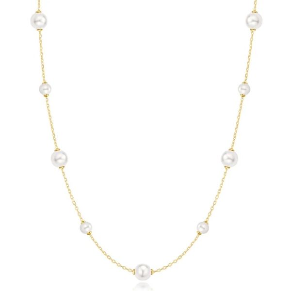 Sterling Silver Yellow Gold Plated Shell Pearl Station Necklace Erickson Jewelers Iron Mountain, MI