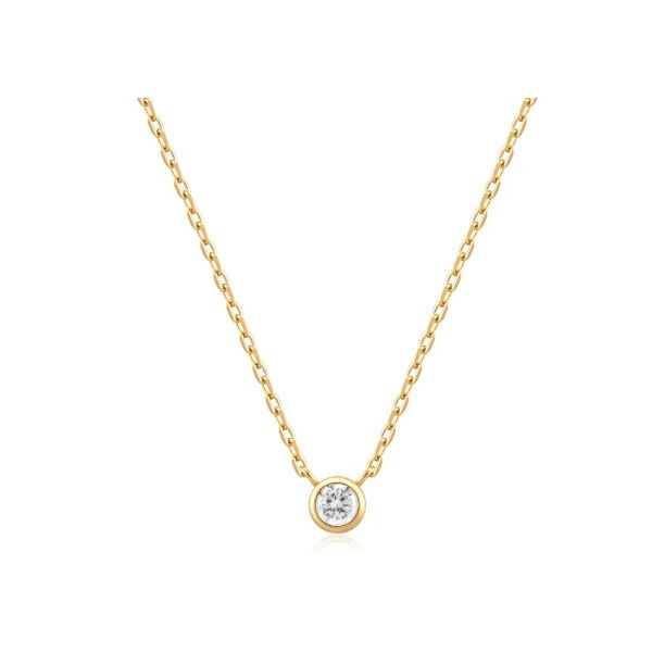 Sterling Silver Yellow Gold Plated Cubic Zirconia Solitaire Necklace Erickson Jewelers Iron Mountain, MI