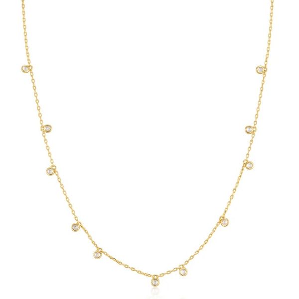 Sterling Silver Yellow Gold Plated Bezel Cubic Zirconia Droplet Necklace Erickson Jewelers Iron Mountain, MI
