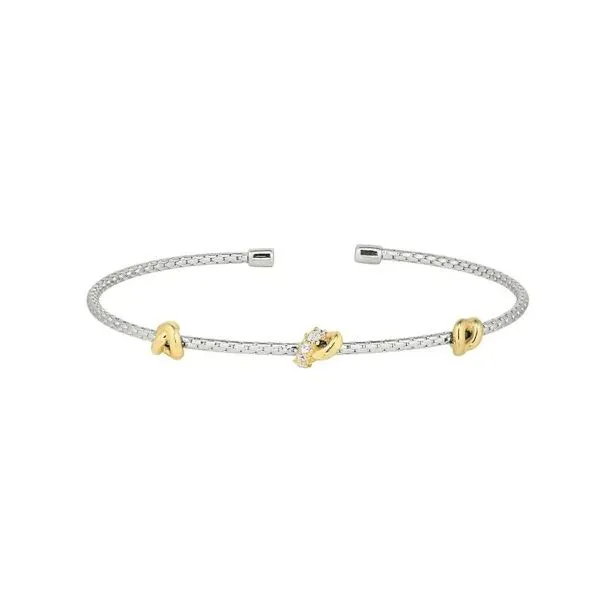 Sterling Silver and Gold Plated CZ Knot Cuff Bracelet Erickson Jewelers Iron Mountain, MI