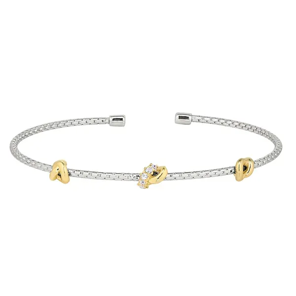 Sterling Silver and Gold Plated CZ Knot Cuff Bracelet Erickson Jewelers Iron Mountain, MI
