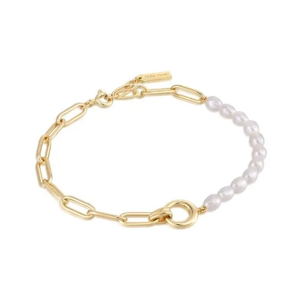 Sterling Silver with Yellow Gold Plating Pearl Chunky Link Chain Bracelet Erickson Jewelers Iron Mountain, MI